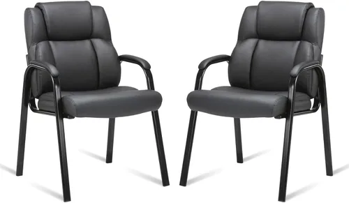 Miniatura 17 de CLATINA Silla de recepción de cuero para invitados con base de trineo, sillón estacionario de oficina con reposabrazos acolchados para reuniones