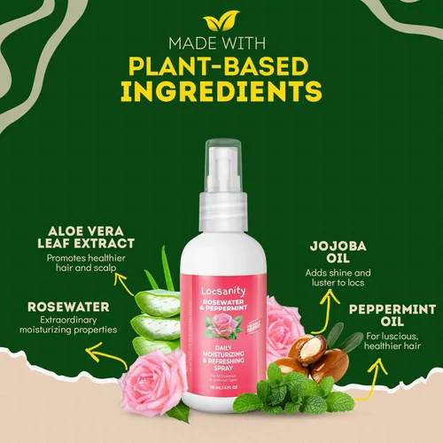 Miniatura 2 de Loc Spray - Locsanity - Spray hidratante diario de agua de rosas y menta para rastas y rastas, hidratante ligero para control del encrespamiento