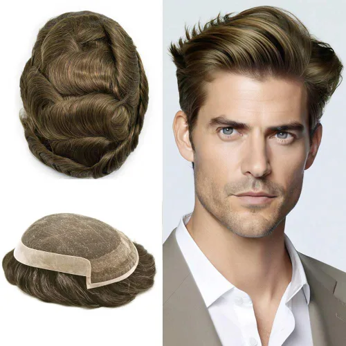 Miniatura 29 de Toupee Hair System For Men Real Human Hair Swiss Lace Mens Toupee Men Hair Replacement System Natural Hairline Mens Hairpieces 6X8"-80% light