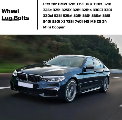 Miniatura 2 de M12 x 0.059 in Juego de pernos y tuerca de bloqueo de rueda para BMW 328i 525i 525xi 528i M3 M5 36136786419