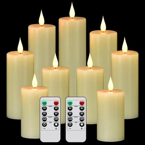 Miniatura 10 de Velas parpadeantes sin llama de 2.2 pulgadas de diámetro x 4 pulgadas de diámetro x 4 pulgadas de alto, 5, 6, 7, 8, 9 pulgadas, juego de 9 velas LED