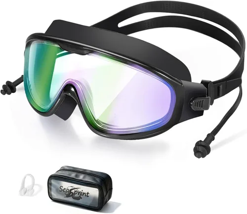 Miniatura 20 de Gafas de natación para adultos, a prueba de fugas, gafas de piscina antivaho, gafas de natación de visión amplia con tapones para los oídos y clip