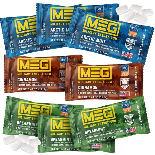 Miniatura 15 de MEG - Goma de mascar de energía militar 100 mg de cafeína por pieza + aumenta la energía + aumenta el rendimiento físico + paquete de 4