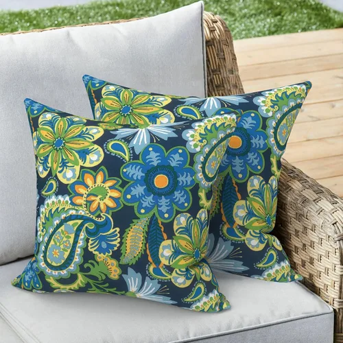 Miniatura 274 de Juego de 2 almohadas para exteriores de 16 x 16 pulgadas, repelentes al agua con interiores, para muebles de patio, hogar, jardín, geometría bohemia