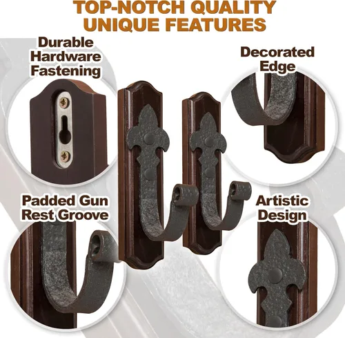Miniatura 2 de TESLYAR Soporte de Pared para Armas – Montaje Horizontal de Armas en Pared con Ganchos de Metal – Soporte de Pared para Rifles – Soporte de Pared
