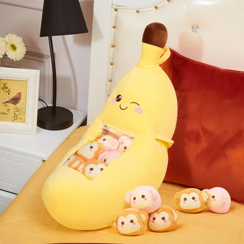 Lewtemi Linda almohada de plátano Kawaii de peluche extraíble emocional de felpa con apoyo de gato dinosaurio regalo para la habitación del hogar