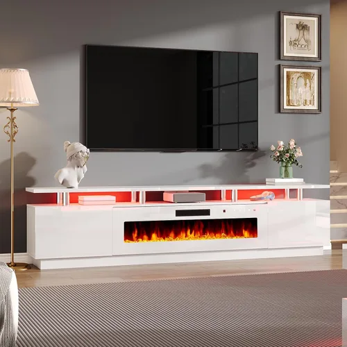 Miniatura 11 de AMERLIFE Soporte de TV con chimenea de 36 pulgadas, luces LED modernas para centro de entretenimiento de 70 pulgadas, armario de consola de TV de 2