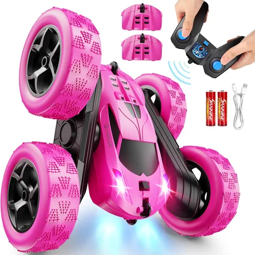 Miniatura 8 de QUNREDA Coches RC, Coche de Control Remoto Rosa para Niñas, 2.4 GHZ Coche de Acrobacias RC de Doble Cara Giratorio 360° Control Remoto Crawler