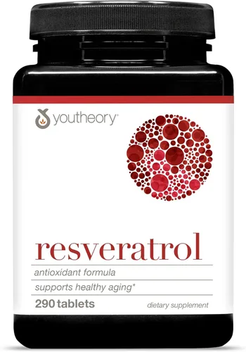 Youtheory Resveratrol Fórmula antioxidante avanzada - Suplemento antioxidante premium con mezcla de superfrutas - Contiene ResVida - Sin lácteos,