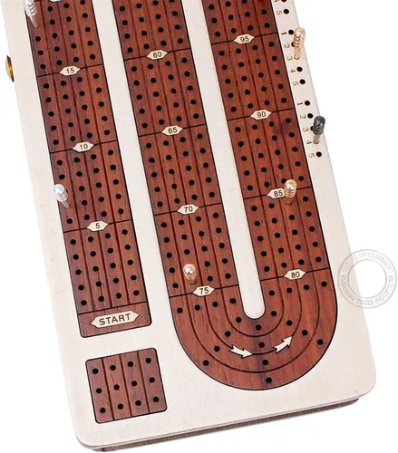 Miniatura 5 de House of Cribbage - Tabla de cuna continua con incrustaciones de madera de arce, madera de sangre, 4 pistas, espacio de almacenamiento separado
