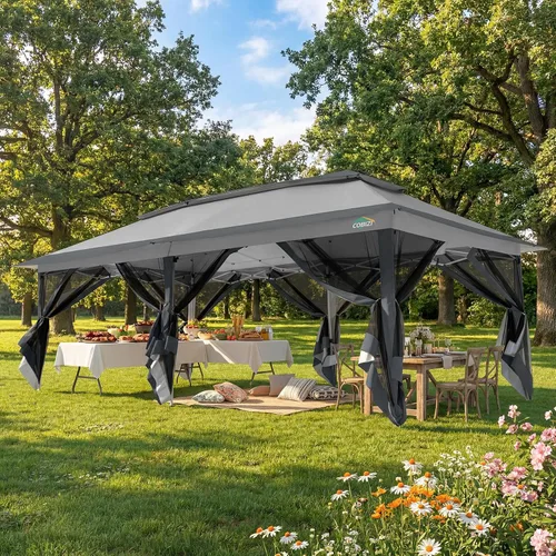 Miniatura 22 de COBIZI 12x12 Tienda instantánea de campaña para exteriores con toldo a la venta - Toldo de metal impermeable para exteriores mejorado - Tienda Café