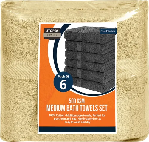 Miniatura 6 de Utopia Towels Juego de 6 toallas de baño medianas de 24 x 48 pulgadas, 100% algodón hilado en anillo de 500 GSM, ligeras y altamente absorbentes