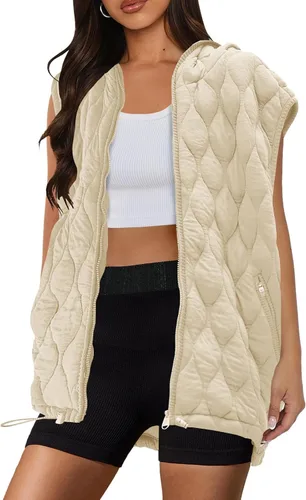 Miniatura 2 de SENSERISE - Chaleco acolchado extragrande para mujer, con cremallera, capucha, chaqueta acolchada sin mangas, abrigo de invierno con bolsillos