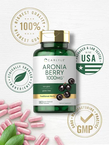 Miniatura 5 de Carlyle Cápsulas de bayas de Aronia 180 píldoras Extracto de chokeberry Suplemento sin OMG y sin gluten