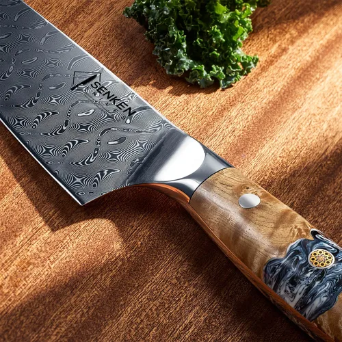 Miniatura 6 de SENKEN "Tenjin" Cuchillo de chef japonés VG10 de acero Damasco de 8 pulgadas, hoja de acero de Damasco de polvo de 110 capas, patrón de hoja