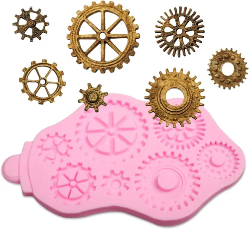 Miniatura 7 de Steampunk Gear - Moldes de silicona, 3 paquetes de tubería de agua remachada placa de metal molde de chocolate para decoración de pasteles