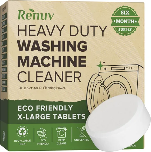 Renuv - Tabletas de limpieza y descalcificación para lavadora de servicio pesado - para lavadora de carga frontal, carga superior, HE (6 tabletas XL