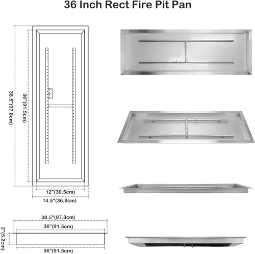 Miniatura 2 de Stanbroil Quemador Rectangular de 36 x 12 Pulgadas para Hoguera con Sartén de Inclusión, Inserto de Fuego a Gas para Mesa de Hoguera DIY, Acero
