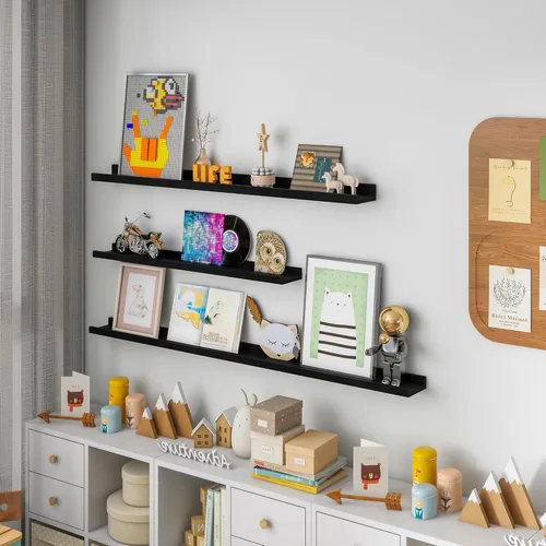 Miniatura 7 de FLYJOE Estante de repisa de fotos para pared, 24 pulgadas de madera de fresno maciza, estantes para libros de guardería, estantes flotantes
