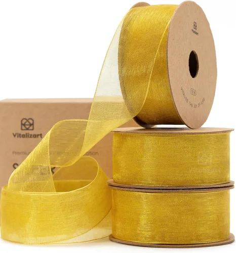 Miniatura 19 de Vitalizart Cinta negra de organza transparente de 1 pulgada x 30 yardas, cintas de tela hechas a mano para envolver regalos, árbol de Navidad