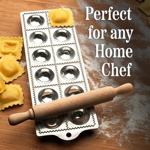 Miniatura 4 de Molde para ravioles – Cortador de pasta para hacer 12 raviolis redondos de 2 pulgadas – Máquina de pasta rellena fácil de usar con rodillo de madera