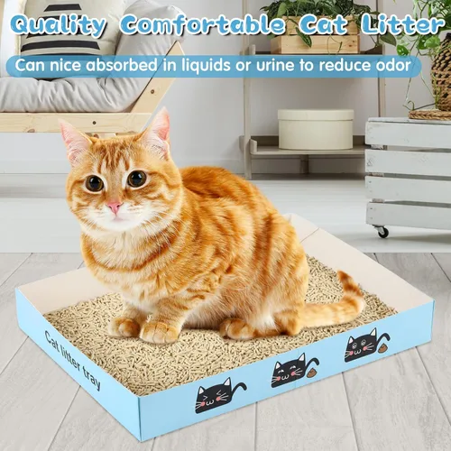 Miniatura 4 de Paquete de 30 cajas de arena desechables para gatos, bandeja de papel plegable para gatitos de 13.8 x 10 x 2 pulgadas, caja de cartón pequeña y Azul