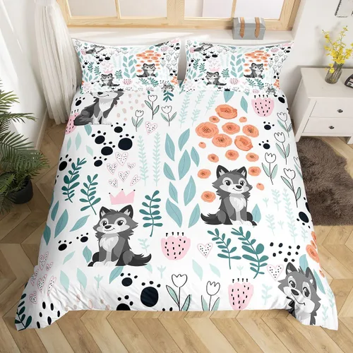 Miniatura 11 de Erosebridal Juego de ropa de cama individual de animales de la selva para niñas y niños, funda de edredón de elefante oso, tigre, león, safari