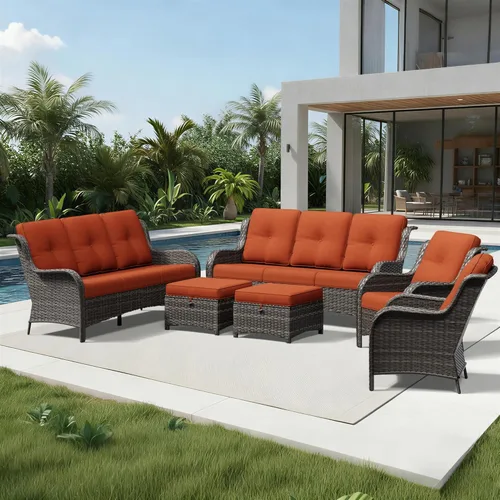 Miniatura 169 de Joyside Juego de sillas de mimbre para patio, juego de 3 piezas de mimbre para exteriores con 2 sillas reposabrazos y 1 mesa auxiliar para terraza