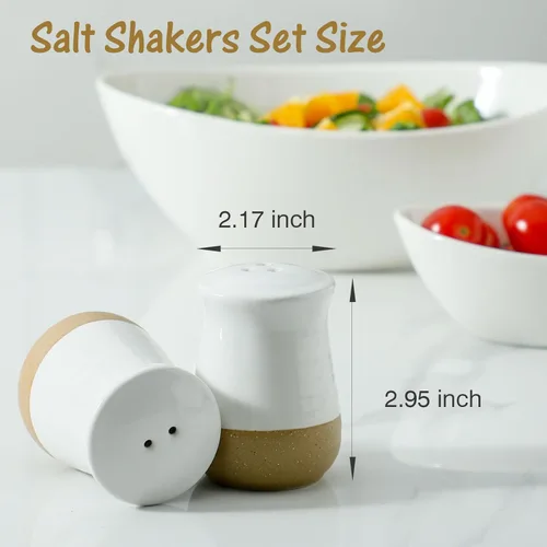 Miniatura 3 de Hasense Juego de salero y pimentero, salero blanco de cerámica para encimera de cocina, bonitos pimenteros, juego de coctelero de especias