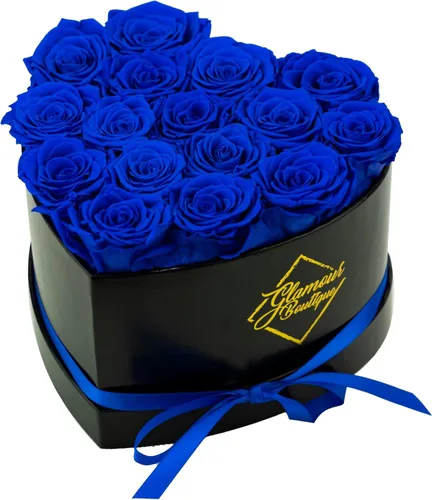 GLAMOUR BOUTIQUE - Caja en forma de corazón con 16 flores, rosas preservadas, regalo para mujer, color azul Azul 16 Rosas