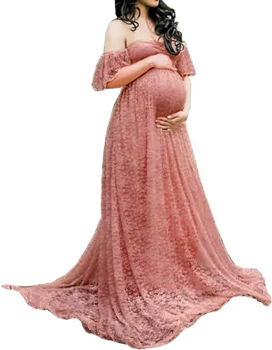Vestido de maternidad para mujer, con encaje, fotografía, vestido de embarazada, con volantes, largo, para sesión de fotos