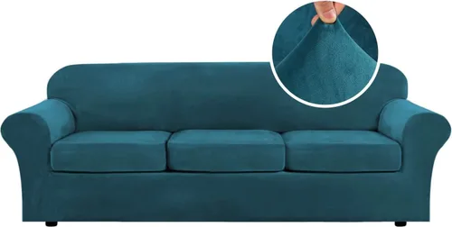 Miniatura 82 de H.VERSAILTEX - Funda elástica para sofá de 3 piezas, de suave terciopelo afelpado, para sofá biplaza con 2 cojines de hasta 72 pulgadas de ancho, se