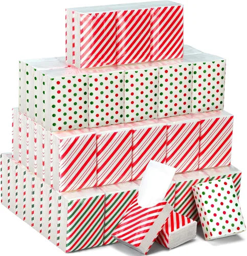 Ctosree 50 paquetes de pañuelos de bolsillo navideños de Candy Cane, paquetes de viaje al por mayor de 500 hojas, pañuelos faciales pequeños