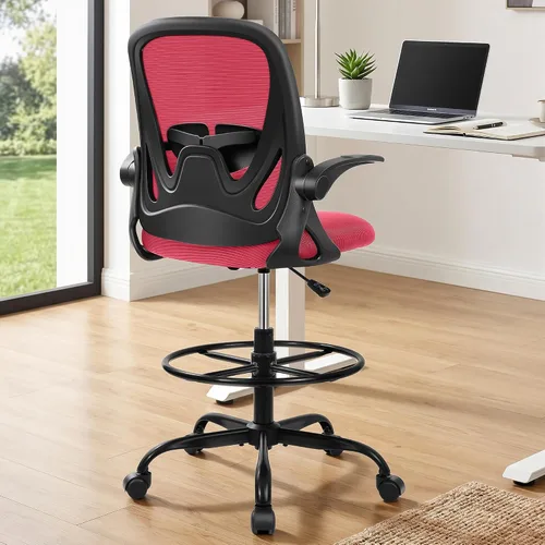Miniatura 2 de Primy Silla de dibujo alta de oficina con reposabrazos abatibles, silla de escritorio ergonómica ejecutiva para computadora con soporte lumbar