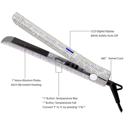 Miniatura 4 de DORISILK Plancha plana de titanio para cabello, plancha de pelo a alta temperatura de 480 °F, plancha aplanadora con diamantes de imitación, Ab