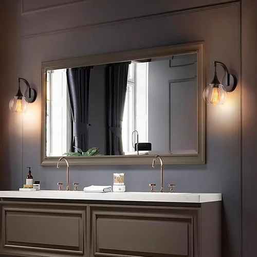 Miniatura 7 de Juego de dos apliques de pared negros, lámpara de pared moderna con pantalla de vidrio transparente, accesorios de iluminación de tocador de baño