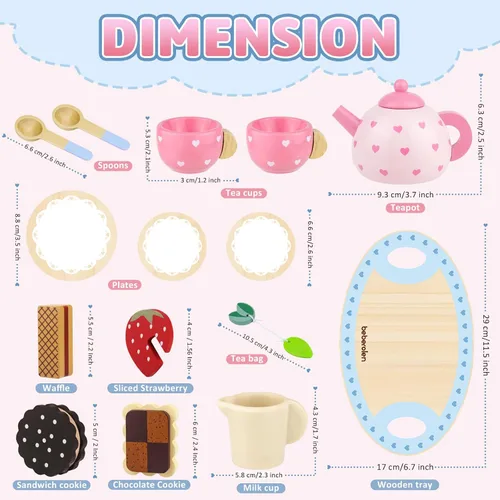 Miniatura 2 de Airlab Comida de juguete de madera para niños pequeños 3-5 juegos de desayuno y juego de fiesta de té de madera juguetes de princesa