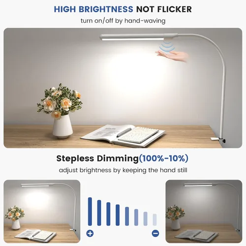 Miniatura 3 de MY BEAUTY LIGHT Lámpara de escritorio LED inteligente con abrazadera, luz de escritorio con sensor de onda de mano, 2700-6500K 5 temperaturas