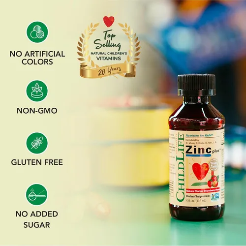 Miniatura 4 de ChildLife Essentials Liquid Zinc Plus para niños y niños pequeños, suplemento líquido, gluconato de zinc y cobre para apoyo inmunológico, minerales