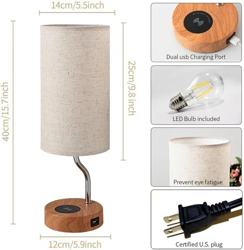 Miniatura 4 de Juego de 2 lámparas inteligentes de mesita de noche con cargador inalámbrico y puerto USB, lámpara LED de escritorio con control táctil