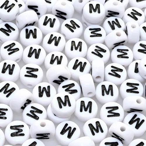 Miniatura 16 de Amaney - Cuentas de vocal A, 100 piezas de 0.276 x 0.157 in, blanco, redondo, acrílico, negro, alfabeto para fabricación de joyas Black-a