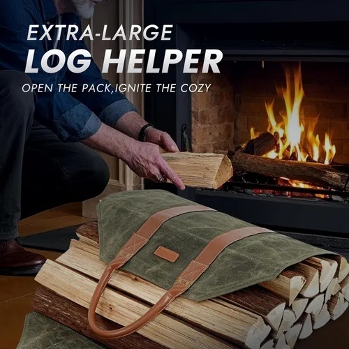 Miniatura 2 de INNO STAGE Bolsa de lona para troncos, bolsa de madera duradera, accesorios para estufas de chimenea, soporte de leña extra grande con asas