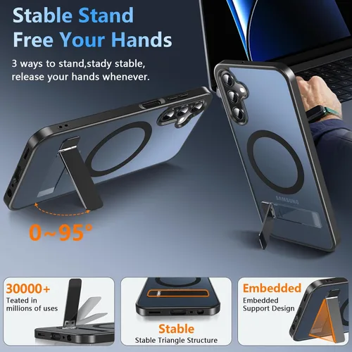Miniatura 5 de OWKEY Funda magnética para Samsung Galaxy A15 5G con protector de pantalla y soporte, funda magnética para protección de grado militar Magsafe a