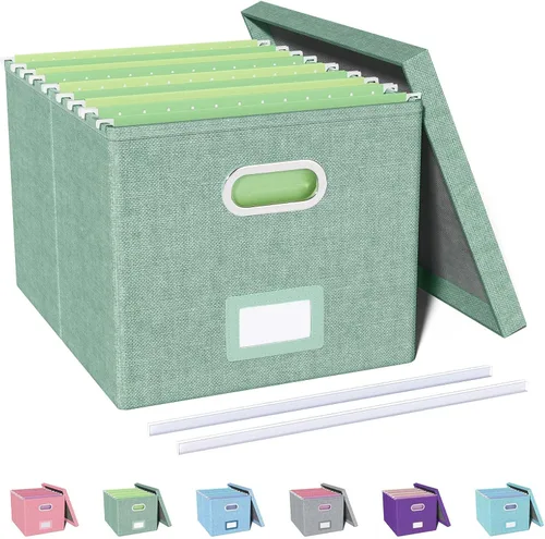 Miniatura 9 de Organizador de archivos en paquete de 2, caja archivadora portátil con tapa, compatible con carpetas tamaño carta/legal, organizador de documentos