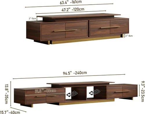 Miniatura 5 de Soporte de TV extensible, consola de TV moderna para TV de hasta 100 pulgadas, centro de entretenimiento de longitud ajustable, consola multimedia