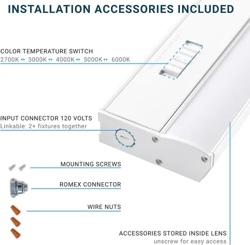 Miniatura 3 de PARMIDA - Iluminación LED para debajo del gabinete, instalación cableada, 32 pulgadas, 24 W, 5CCT seleccionable por color, 2700 K/3000 K/4000 K/5000