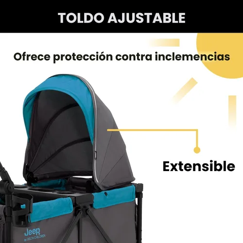 Miniatura 5 de Cochecito estilo carrito todoterreno Jeep Sport de Delta Children - Incluye toldo, organizador para padres, manillar ajustable, bandeja