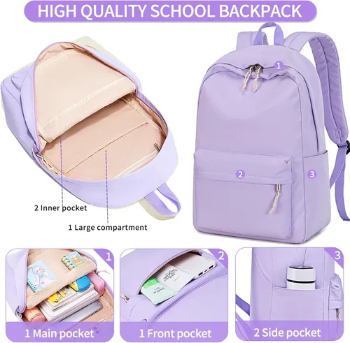 Miniatura 68 de LOIDOU Mochila para adolescentes y niñas, mochila escolar con lonchera y estuche para lápices, juego de bolsas escolares 3 en 1