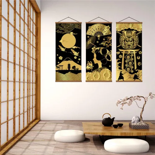 Miniatura 3 de Warrior's Dreams - Póster impreso en lienzo para pared, con casco blindado, espíritu samurái con pergamino de madera, listo para colgar, decoración