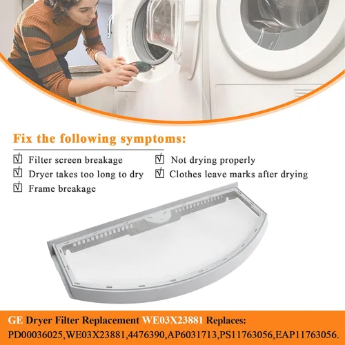 Miniatura 3 de GTD42EASJ2WW GTD33EASK0WW WE03X23881 Reemplazo de pantalla de filtro de pelusa para secadora GE Hotpoint, filtro de secadora de acero inoxidable